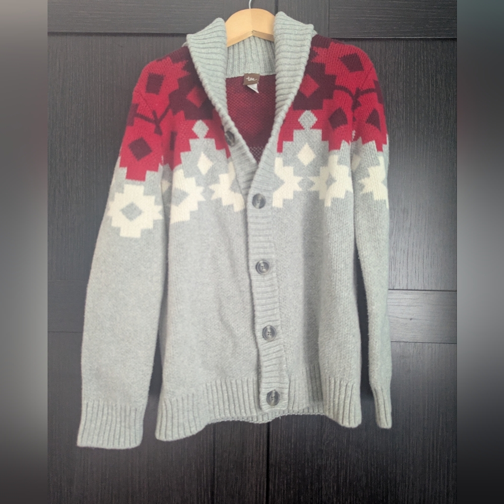 Tea Collection Youth(L) Button Up Cardigan Sweater, Red, Grey, And White